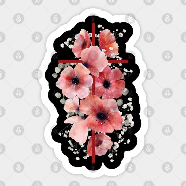 Red poppies floral cross Sticker by LollysLane